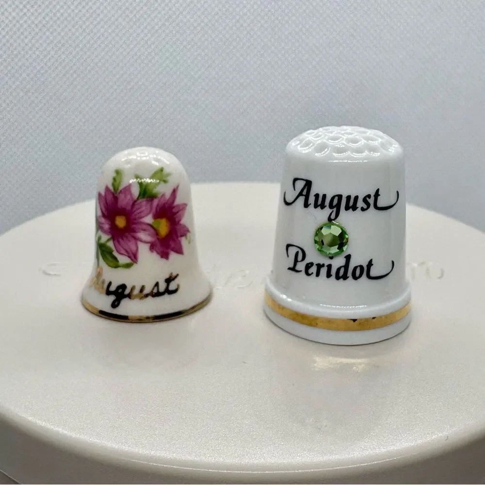 Vintage August Birthday Thimble Pair